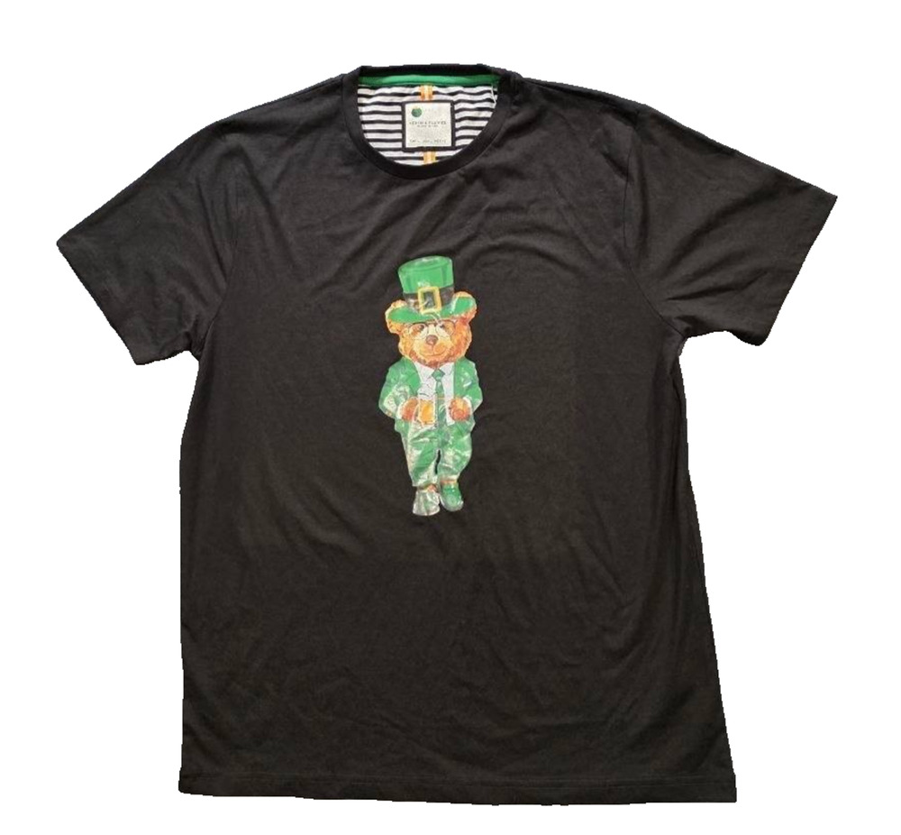 Denim & Flower Ricky Singh Boys Bear St. Patrick's Day Black T-Shirt L A010384